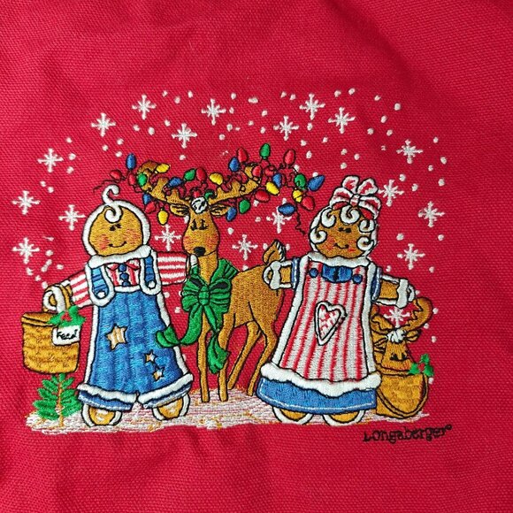 Vintage Longaberger Red Tote Bag With Gingerbread Embroidery & Double Handles - Picture 2 of 5
